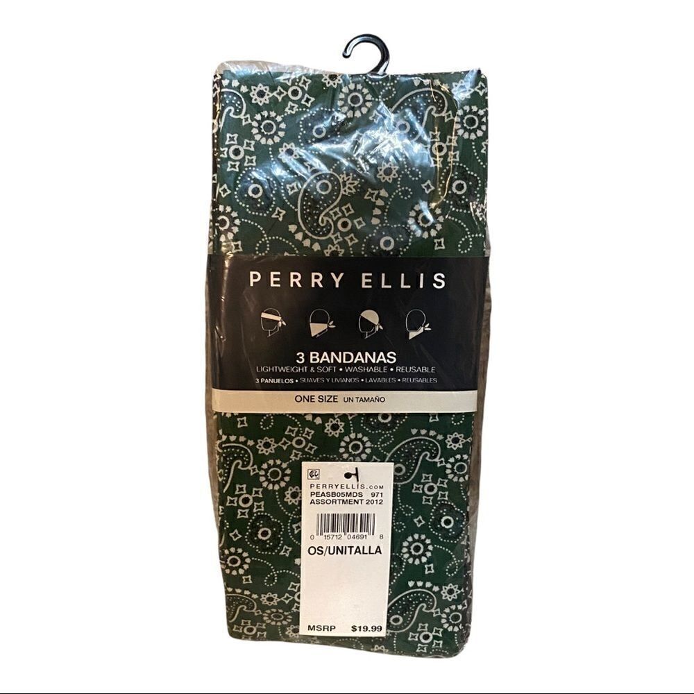 Perry Ellis Portfolio Men's Assorted 3 Pack of Green Black & Beige Bandanas New - Picture 2 of 8